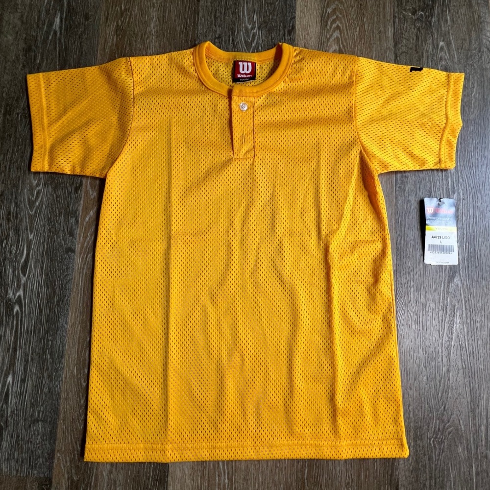 Wilson Baseball Jersey Youth Large Gold Mesh Henley Performance Shirt